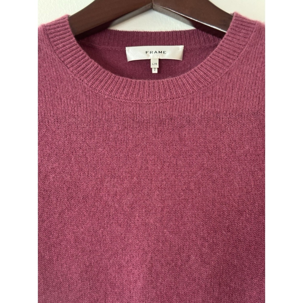 FRAME Ruched Sleeve 100% Cashmere Cropped Sweater in Dragon Fruit Pink Large - Picture 6 of 11